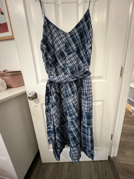 Ralph Lauren Navy and White Plaid Spaghetti-Strap Midi Dress - Picture 2 of 13